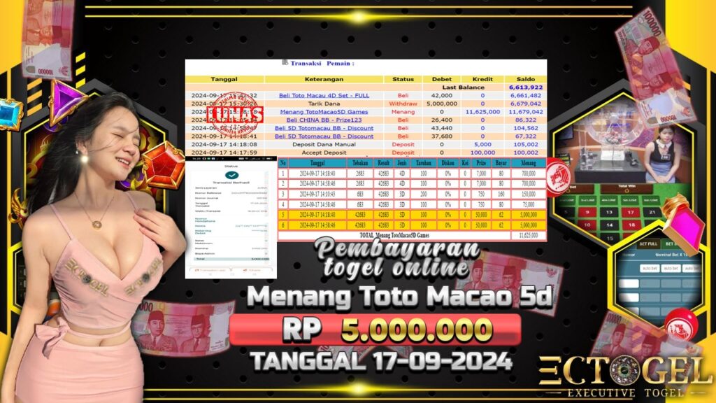 BUKTI JACKPOT TOGEL ONLINE TOTO MACAU 5D TERPERCAYA DI INDONESIA TGL 17-09-2024